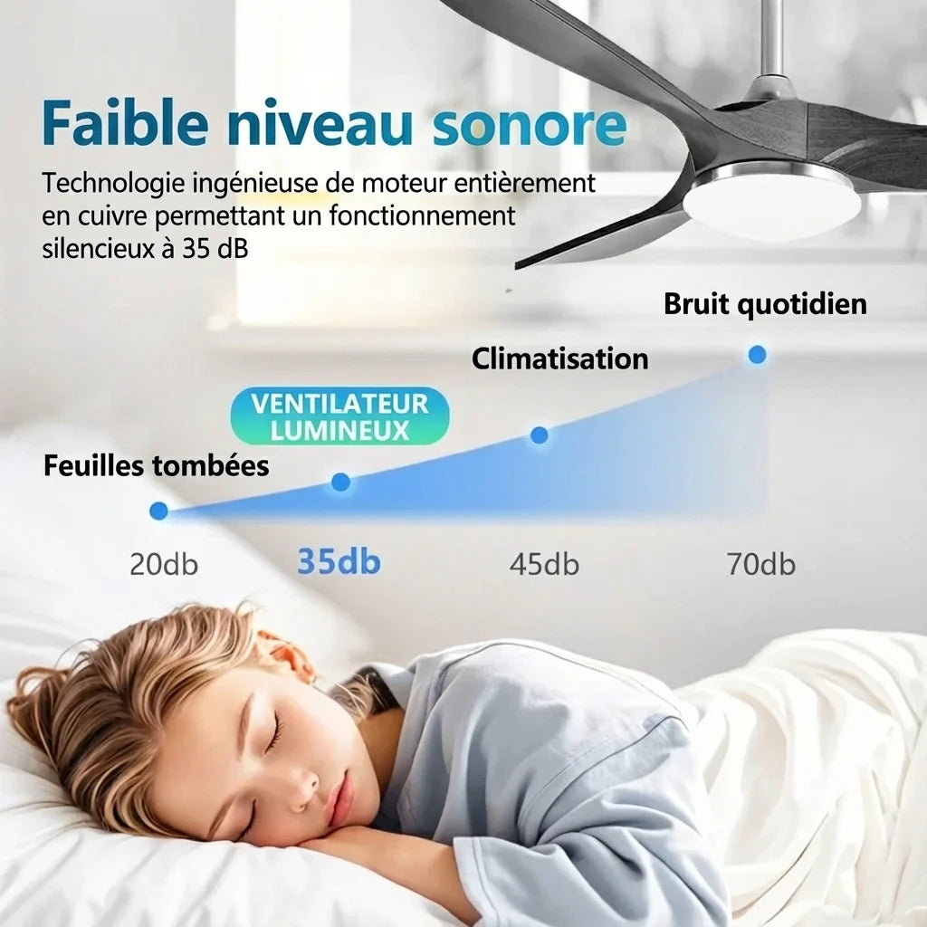 Ventilateur Plafond Silencieux Vintage - Noir et ABS Marron Foncé