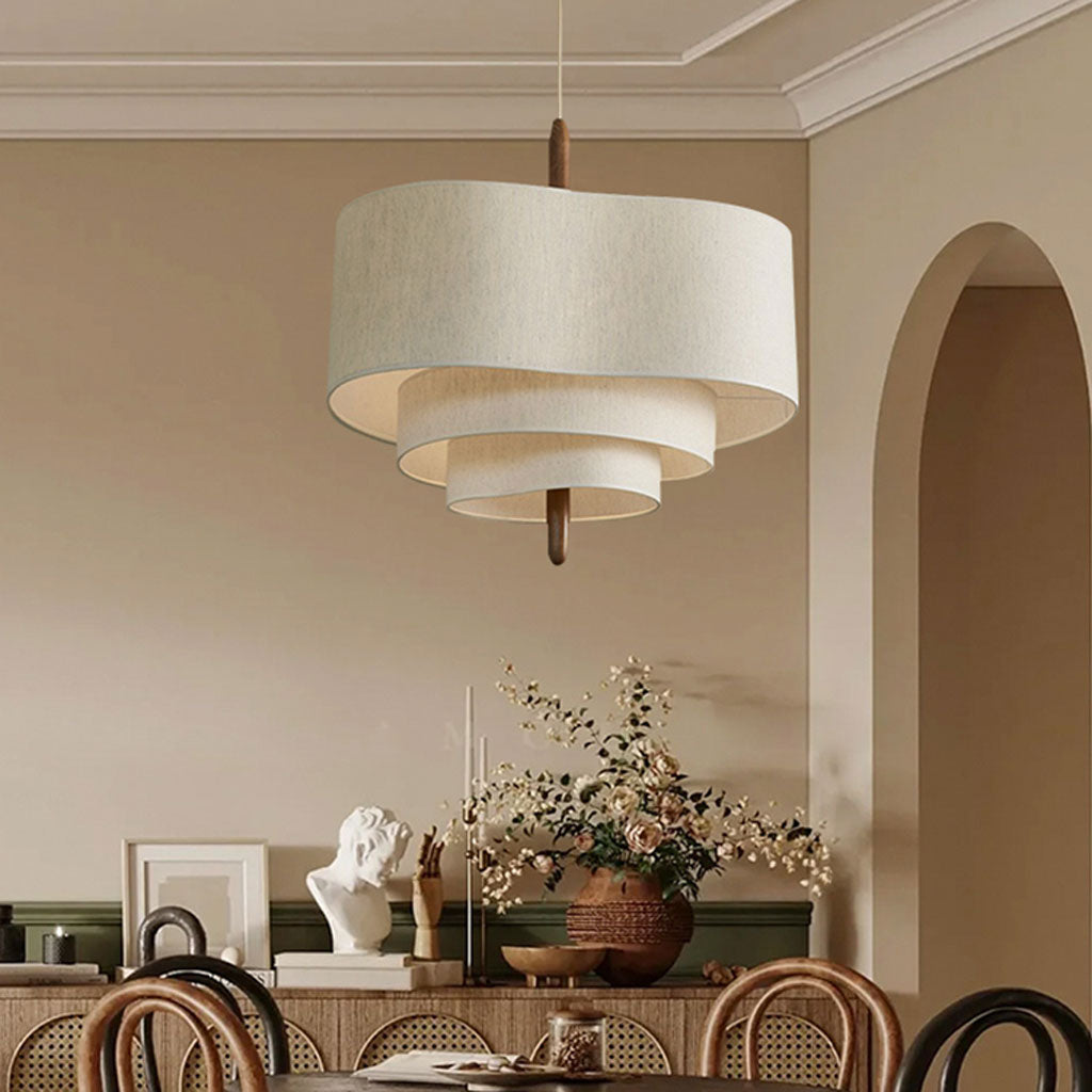 Suspension Design Sculptural en Bois et Tissu Beige
